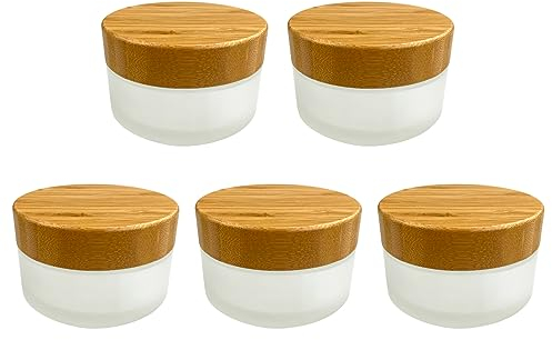 Pot en verre Wachsmann avec couvercle en bambou - Pour les cosmétiques naturels durables - Avec emballage cadeau - Récipient de voyage pour pommades et lotions (100 ml non gravé | 5 pièce)