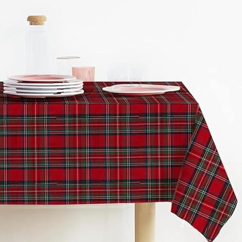 INTRECCI Tovaglia Natalizia, Tovaglia Rettangolare 10/12 Posti, 140x240 cm, Made in Italy, Grande ed Elegante, Tessuto Tinto in Filo, Non Scolora, Resistente. Fantasia: Tartan Scozzese, Rossa