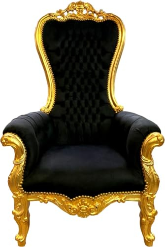 Casa Padrino Barock Thron Sessel Schwarz/Gold - Riesen Sessel Majestic Medium im Barockstil - Barock Möbel