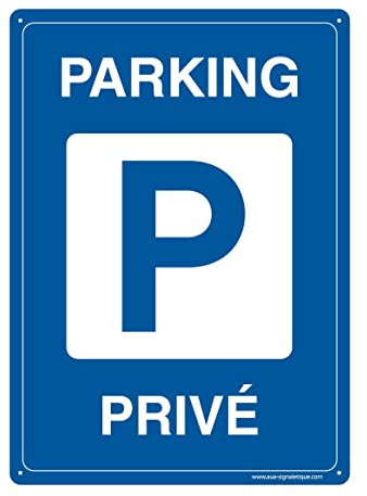 AUA SIGNALETIQUE - Panneau Prépercé (4 Trous) avec Angles arrondis - PVC Rigide 1.5 mm - (150x210 mm, Parking Privé)
