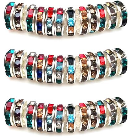MJDCB 4mm 100pcs Perles Rondelle Strass Perle Intercalaires pour Bracelet Collier Bijoux Accessoires(Argent/Multicolore)