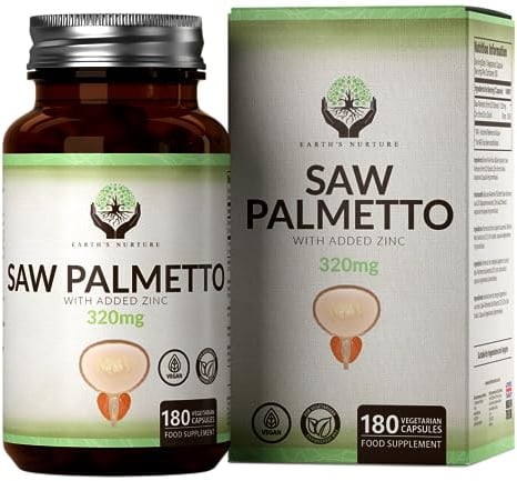 EN Saw Palmetto | Prostate Complément Alimentaire 180 Gélules - Haute Teneur 320mg Saw Palmetto Cheveux avec 15mg Zinc Palmier Nain Gélules (extrait 20:1) par Portion | Sans OGM