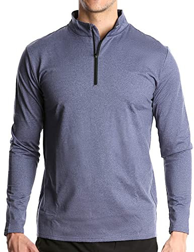 Men's 1/4 Zip Sports Long Sleeve Sweatshirt Casual Gym Running Quick-Dry Polo Shirts Outdoor Warm Walking Fishing Tops LightBlue XXL