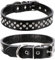 Haoyueer Hundehalsband mit Strasssteinen, verstellbar, glitzernde Kristallnieten, echtes Leder, Haustier-Hundehalsband für kleine und mittelgroße Hunde (L, Schwarz)