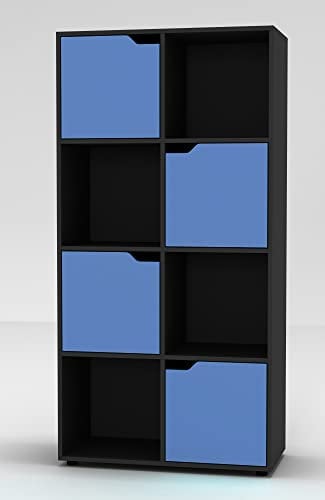 URBNLIVING 8 Cube Bookcase 4 Blue Door Display Shelf Storage Cupboard Living Room Shelving (Black)