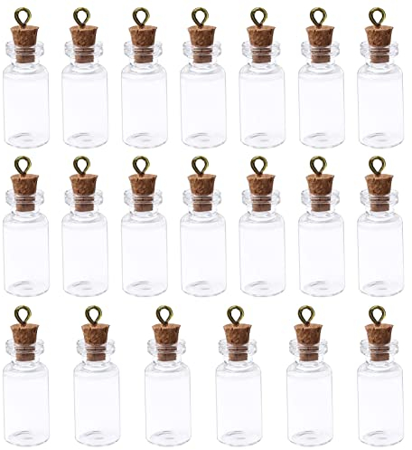 QincLing 20Set Mini Glasflaschen Kleine Reagenzglas Dekohochzeit Wunschflaschen Mini Fläschchen Geschenk Gewürzgläser Kleine Gläser 16 * 35mm Mit Korken Metallanhänger Als Gastgeschenk