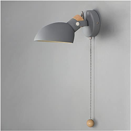 Applique de Chevet avec Interrupteur à Tirette, Lampe Murale E14 Moderne Nordique Abat-jour en Métal Lampe de Lecture Réglable pour Chambre Salon Bureau Couloir Escalier,Gris