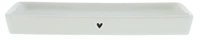 Bastion Collections Tablett rechteckig Heart Keramik weiss schwarz 13,4x8cm Keramikuntersetzer Küchenaccessoires BC Tray rectangular small White