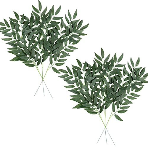 Famibay 6pcs Artificial Willow Leaves Stems Green Leaves Willow Branches Silk Greenery Fake Plants for Indoor Outdoor Home Wedding Flower Arrangment DIY Craft