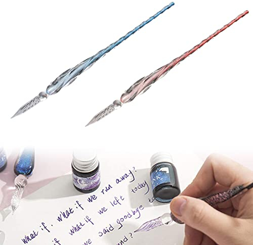 Glasfeder Kalligraphie Set, Glasstifte, Kalligraphie-Stift, Glasstifte-Set, Regenbogen Kristall Kalligraphie Stift, Glastauchstift, Geeignet zum Schreiben von Grußkarten, Unterschriften, 2 Stück
