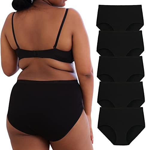 INNERSY Bragas Mujer Algodon Negras Braguitas Tallas Grandes Ropa Interior Altas Cómoda Pack de 5 (52-54, 5/Negro)