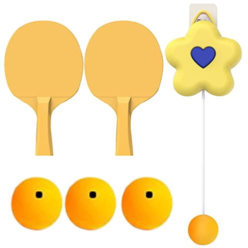Indoor Hanging Table Tennis Trainer Portable Set, Hanging Pingpong Trainer, Workout Door Hanging Table Tennis Trainer Set, include 2 Pong Bats and 4 Balls, Interactive Toy for Parent Kids