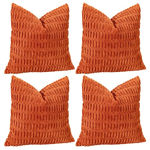 Sungeek 4er Set Kordsamt Kissenbezüge, Dekorativ Zierkissenbezüge Weich Kissenbezug Dekokissen Sofakissen Couchkissen Deko Bezug Kissenhülle für Sofa Schlafzimmer Wohnzimmer (Rost, 45x45 cm)