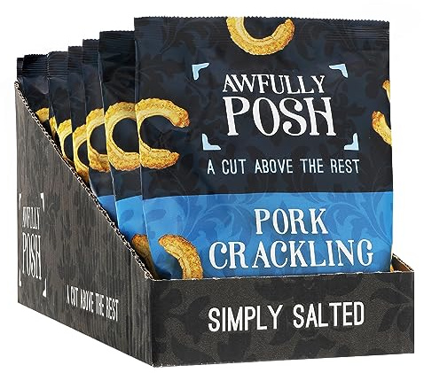 Awfully Posh Pork Crackling (10x40G) | Simply Salted Delightful Pork Crackling Snack | Made Using Prime Cuts, No Nasties | A Bag of Perfectly Even Strips of Meaty Goodness | A Cut Above the Rest!