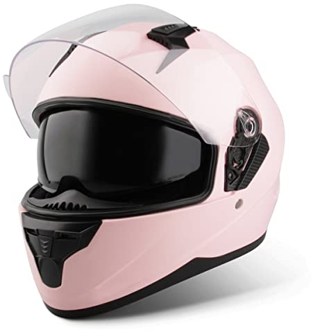 VINZ Kennet Integralhelm mit Sonnenblende | Motorrad Helm Vollvisierhelm Mopedhelm ECE 22.06 | Motorradhelm Full-Face Helme | für Damen | In Gr. XS-XXL - Matt Rosa