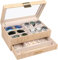 LANDICI Watch Box Organiser Jewellery box for Men Women, 2 Layer 6 Slot PU Leather Watch Storage Case with Glass Top, Large Jewelry Display Holder for Sunglasses Necklace Earring Ring, Oak