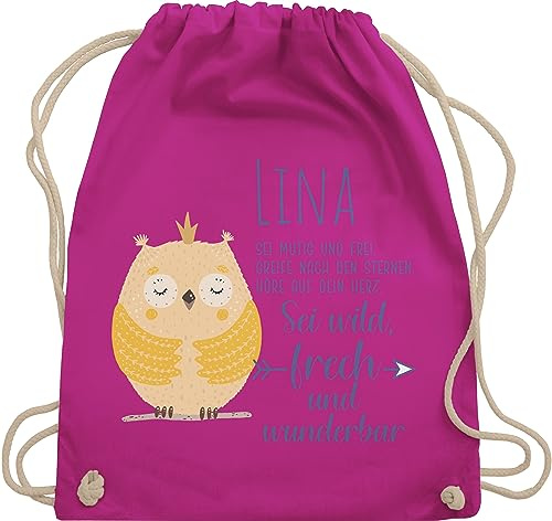 Turnbeutel Rucksack - Eule Eulen Owl Geschenk zur Taufe Geburt Kommunion Konfirmation Jugendweihe - Unisize - Fuchsia - personalisierter owls sei wild frech turnsack nachteule und wunderbar