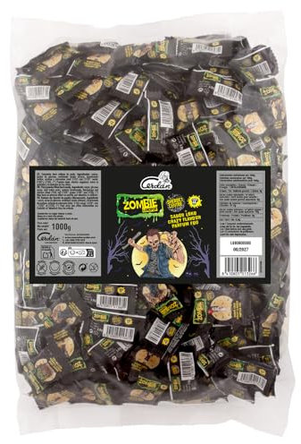 Caramelos Cerdán - Caramelos Halloween Zombie Pintalenguas Rellenos de Soda | Bolsa de 357 Uds | Sabor Fresa, Cola, Frutas del Bosque | Sin Gluten ni Alérgenos | Para Fiestas y Cumpleaños | 1 Kg