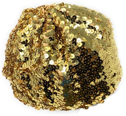 Cadoline Goldfarbene Damen-Flappermütze aus elastischem Pailletten-Polyester mit 23 cm Durchmesser