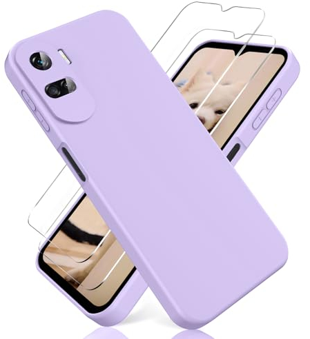 YiKaDa - Cover Compatibile con Honor 90 Lite 5G + [2 Pack] Pellicola Protettiva in Vetro Temperato, Custodia Liquid Silicone Leggero - Viola