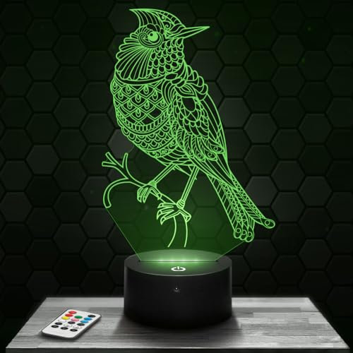 Lampephoto.fr - Vogel Mandala 3D Lampe, Touch Nachtlicht, Deko Tier KolibrI. Geschenkidee Mann Frau objekt Vogel Mandala Nachtlicht Erwachsene deko Zimmer, 3D Led Illusion