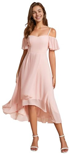 Ever-Pretty Robe d'Invité de Mariée Au Genou Manches Courtes High Low Bretelles Chic Rose 38