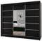 BEAUTY SOFA Monika - Schrank mit Spiegel - Kleiderschrank mit Schiebetüren - Schubladen im Inneren - Garderobenschrank, Mehrzweckschrank, Flurschrank, 200 cm breit - Schrank Schwarz Silberne Sprossen