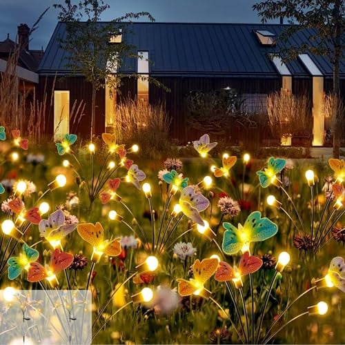 Solarlampen für Außen Garten, 2 Stück 8LEDs Solar Schmetterling, Wasserdicht 2 Modes Solarlampen Swaying Schmetterling Garten Lichter für Büsche, Rasen, Terrasse, Outdoor Frühlingsdeko Draußen