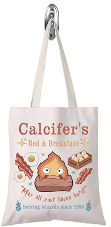 FOTAP Calcifer's Bed & Breakfast Tote Bag Anime Amante Regalo per le Donne Madre Migliore Amica, bianco, 14.56INCHS