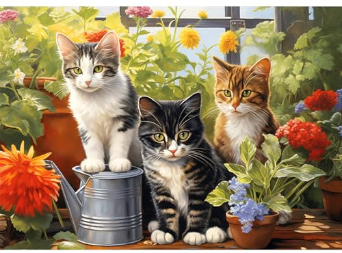 1000 piece jigsaw puzzles for adults-Garden Kittens Jigsaw Puzzles 1000 Pieces Cute Cats Puzzles for Adults 1000 Pieces Cats in Garden Puzzle 1000 Pieces Jigsaw Puzzles Funny Kitten