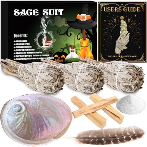 JEDWKFA Sauge Blanche Purification a Bruler, Sauge Blanche, Palo Santo, Santo Coquillage D'ormeau, Éliminer L'énergie Négative, Sauge Blanche Purification Maison, pour Brûler, Purification