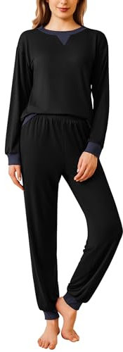 Ekouaer Ensemble de Pyjama Femme Coton Vêtements de Nuit Haut à Manches Longues Bas de Pyjama à Carreaux 2 Pièces pour Femme