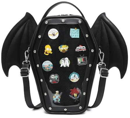 CHERRY SAUCE Ita Bag Rucksack, Gothic-Stil, Sarg-Form, modische Geldbörsen und Handtaschen, Halloween, JK Taschen, abnehmbare Kreuzgurte, C-schwarz, Benutzerdefiniert