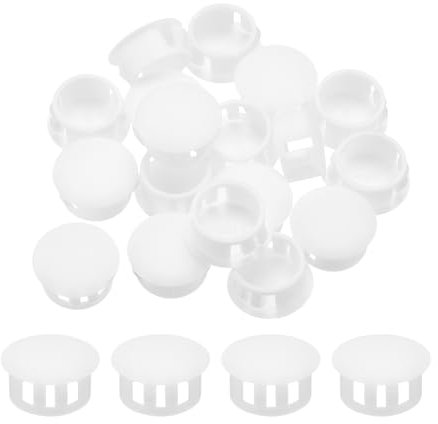 QUARKZMAN 32Pcs 15mm Blanc Bouchon de Trou en Plastique, Bouchons de Trou de Panneau de Type Encastré Embouts d'Insertion pour Tubes de Trou de Verrouillage Armoire de Meubles