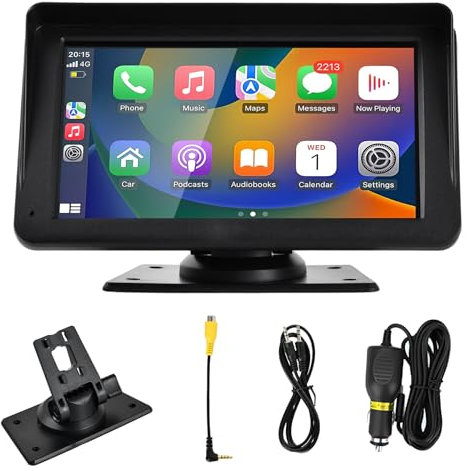 Focenat Estéreo de Coche con Pantalla táctil de 7pulgadas,Portátil Radio Coche Carplay Inalámbrico y Android Auto,HD IPS Táctil Portátil Radio Coche,con Control por Voz,GPS,Coche,navegación Bluetooth