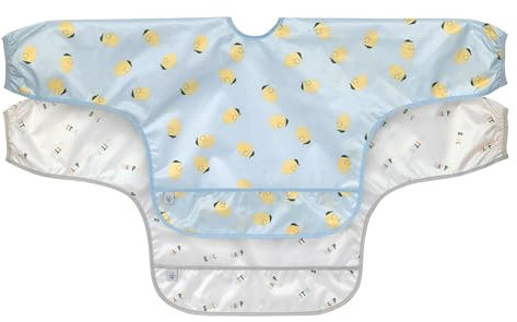 LÄSSIG Baby Langarmlätzchen Set (2 St.) zum Binden Auffangschutz/Long Sleeve Bib Happy Fruits Lemon