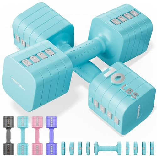 FEIERDUN Adjustable Dumbbell Set of 2, Each 4.5 kg/10 lbs Weight for Women | Double Locking Protection, Quickly Install and Remove Dumbbell Plates, Versatile Hand Weights for Home Gym