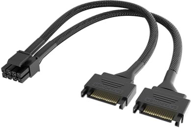 Akasa Dual SATA to 8-Pin CPU Power Adapter Cable, CPU 8 Pin Splitter (4+4), 18 AWG, EPS Converter Adapter Extension Sleeved Cable, Convert 2 SATA CPU to Motherboard 8Pins, 15cm, Black, AK-CBPW33-15