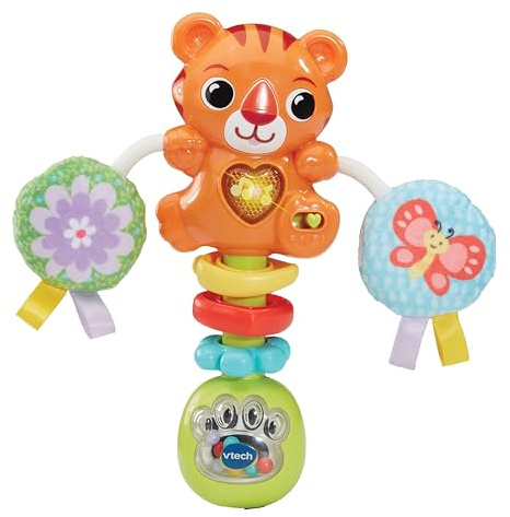 VTech Baby Rattle & Roar Tiger, English | Shake for bouncing beads, a light-up heart, 3 sing-along songs and 15 melodies. From birth