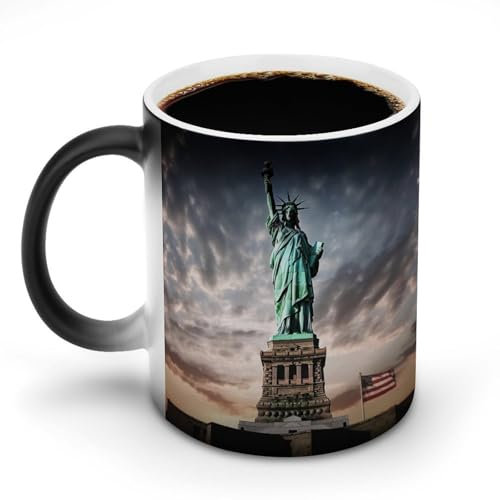 Statue of Liberty Coffee Mugs Funny Color Changing Mug Unique Discoloration Mug Heat Sensitive Cup Fashion Print Ceramic Tea Cup Novelty Gifts for Birthday Men Women