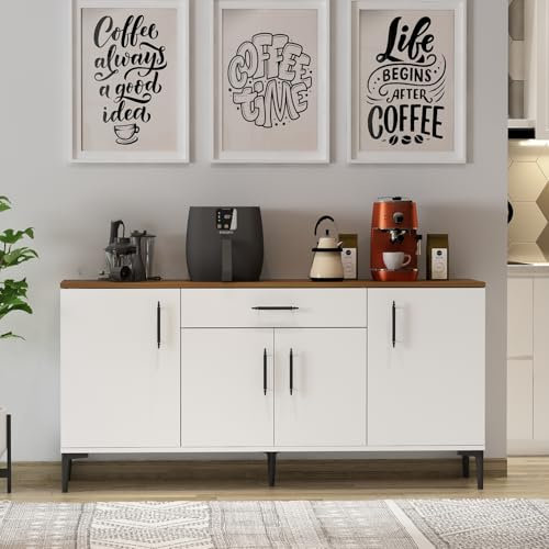 Homidea Laura Console – Commode – Sideboard – Meuble TV – avec 4 portes et 1 tiroir de design moderne 160 x 78,6 x 40 cm (Blanc/Chêne)