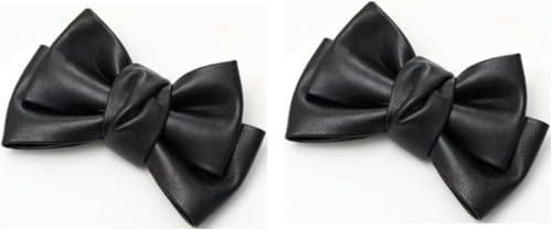 Lot de 2 pinces à cheveux en cuir synthétique noir avec nœud en forme de bec de canard - Style coréen - Accessoires de cheveux tendance pour femmes et filles