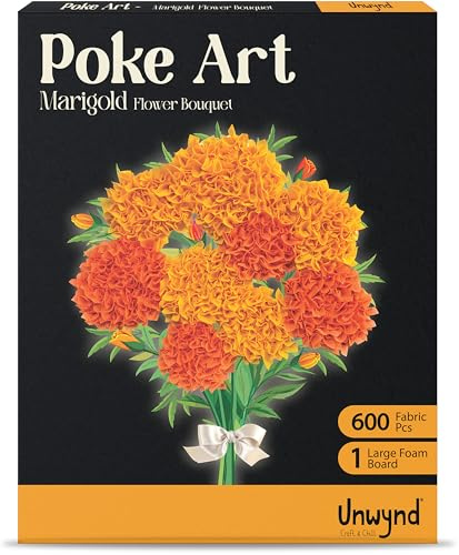 Unwynd Poke Art Marigold Flower Bouquet Kit for Adults, Women and Teens | Mess-free crafts & hobbies, day craft arts kits, elderly & senior adult gift, mothers project, daughter & girl, basket making