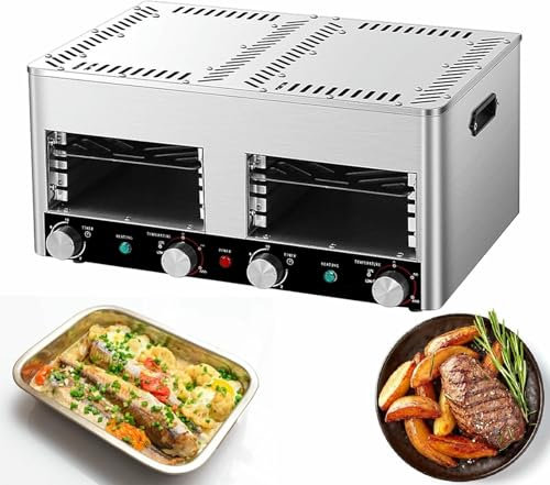 GFXYQPDNV Electric Grill Indoor Broiler, Portable BBQ Table Top Steak Searer, Stainless Steel 1470℉ Small Camping Oven Steak Cooker Machine for Meat Burger Pizza,B-110V