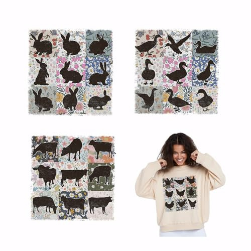 SUPERDANT 4 Stück Wärmetransferaufkleber Mit Nutztieren Enten Hühnern Bügelbildern Kaninchen Aufnäher Aufkleber Kuh Wärmetransferpapier Für DIY Kleidung Kapuzenpullover T Shirts