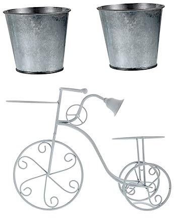 Happyyami Iron Art Bike Plant Stand Flowerpot Holder for Garden Decoration White Metal Bicycle Planter Rack Suitable for Indoor and Outdoor Use