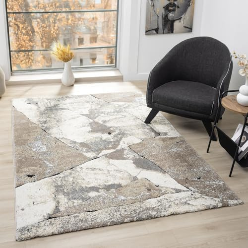 VIMODA Kurzflor Teppich Modern Wohnzimmer Schlafzimmer Weich mit Muster, Farbe:Streifen-1, Maße:120x170 cm