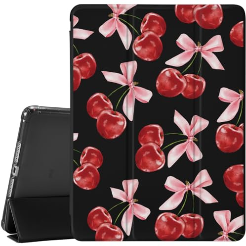 CozyNestCY Schutzhülle für iPad 7. / 8. / 9. Generation, niedliches Kawaii-Kirschschleife, ästhetisches Muster, Lederhülle, automatischer Schlaf-/Wachmodus, TPU-Rückseite mit Stifthalter, 25,7 cm