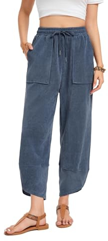 Timuspo Stoffhose Damen Locker Haremshose Weites Bein Elastischer Bund Palazzo Hose mit Taschen Yoga Lounge Urlaub Alltag