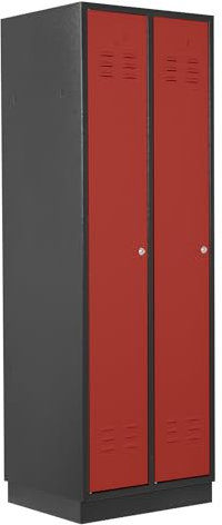 ADB Spind 2-türig, robust & funktional, Garderobenschrank mit Lüftungsschlitzen, abschließbar, Stahlblech, anthrazitgrau/rot, H 1775 x B 600 x T 500 mm